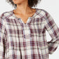 Style & Co Women's Petite Plaid Pleated Top Red Size Large