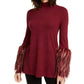 Alfani Women's Faux-Fur-Cuff Mock-Neck Sweater Dark Wine Size Extra Large