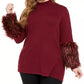 Alfani Women's Plus Size Faux-Fur-Cuff Mock-Neck Tunic Sweater Wine Size 2X