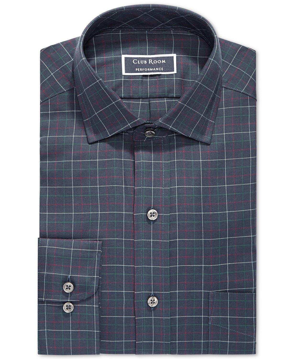 Club Room Men's Classic/Regular Fit Stretch Twill Multi Tattersall Dress Shirt Blue Size 32-33