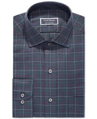 Club Room Men's Classic/Regular Fit Stretch Twill Multi Tattersall Dress Shirt Blue Size 32-33