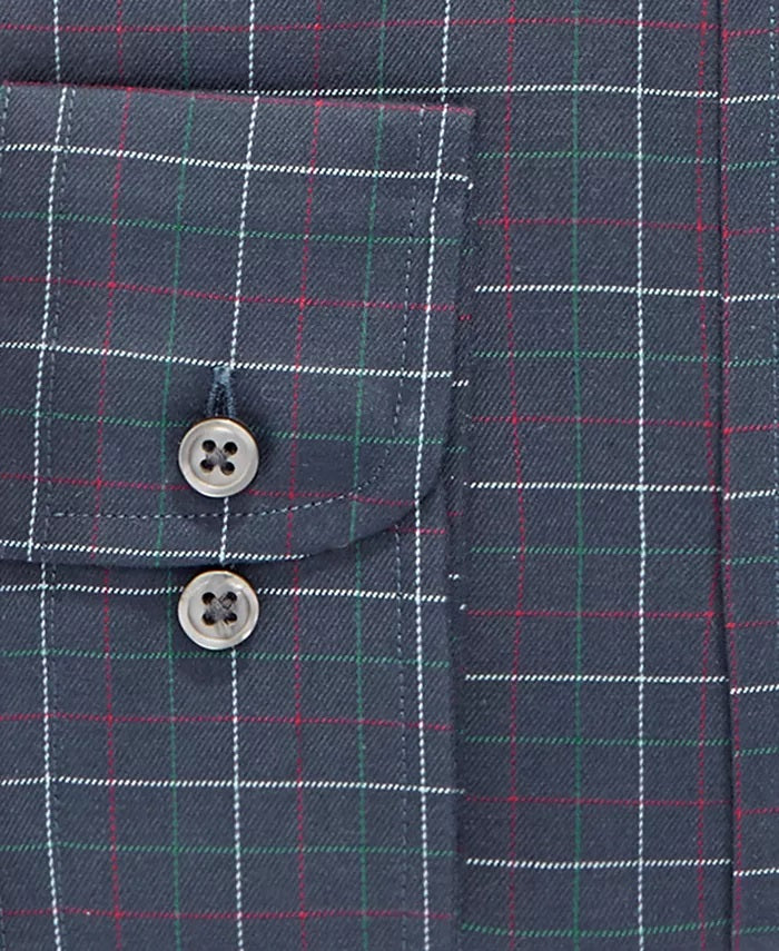 Club Room Men's Classic/Regular Fit Stretch Twill Multi Tattersall Dress Shirt Blue Size 32-33