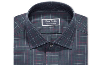 Club Room Men's Classic/Regular Fit Stretch Twill Multi Tattersall Dress Shirt Blue Size 32-33