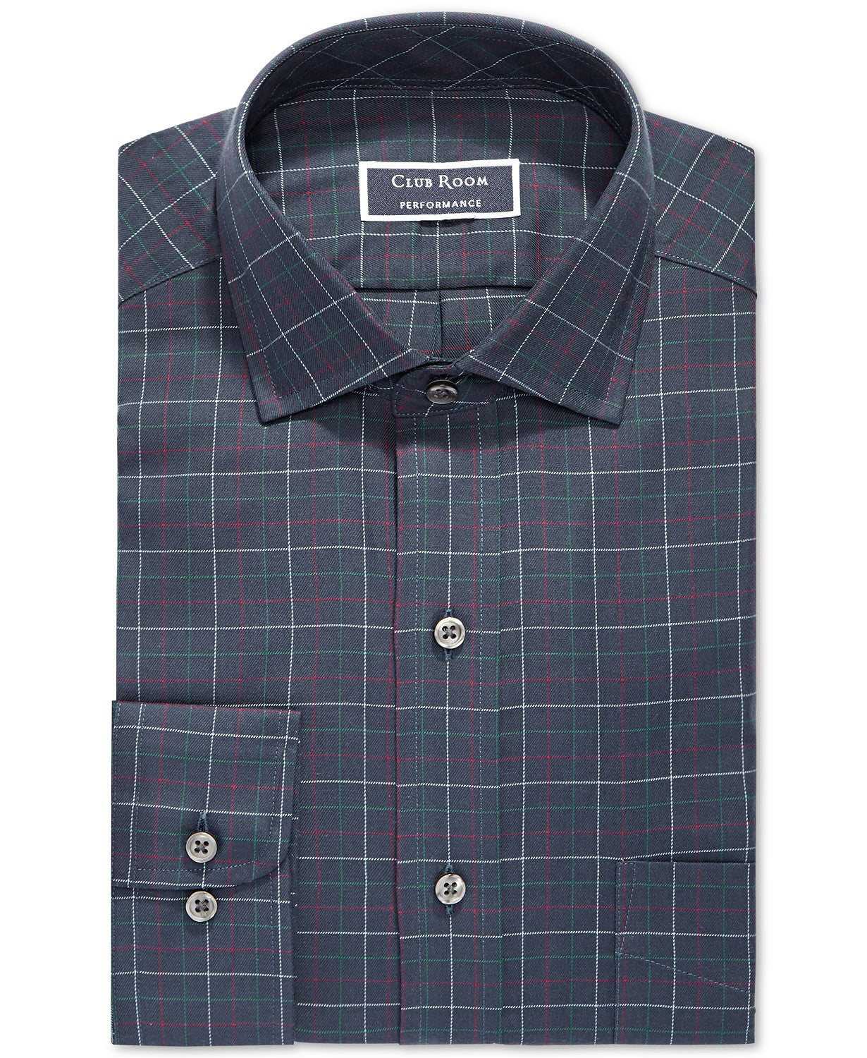 Club Room Men's Regular Fit Stretch Twill Multi Tattersall Dress Shirt Blue Size 34X35