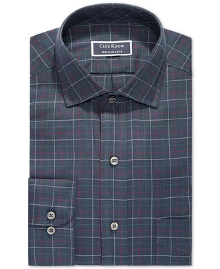 Club Room Men's Regular Fit Stretch Twill Multi Tattersall Dress Shirt Blue Size 34X35