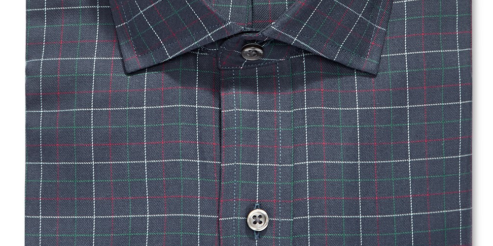 Club Room Men's Regular Fit Stretch Twill Multi Tattersall Dress Shirt Blue Size 34X35