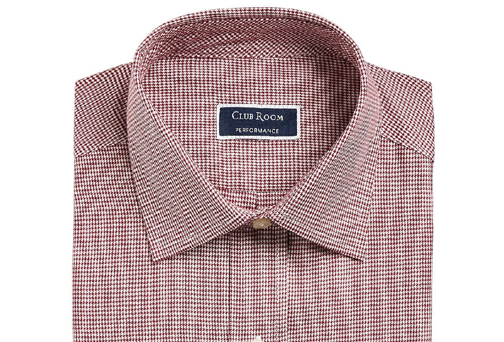 Club Room Men's Regular/Classic Fit Stretch Twill Puppytooth Dress Shirt Red Size 16.5x32-33