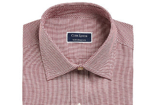 Club Room Men's Regular/Classic Fit Stretch Twill Puppytooth Dress Shirt Red Size 16.5x32-33