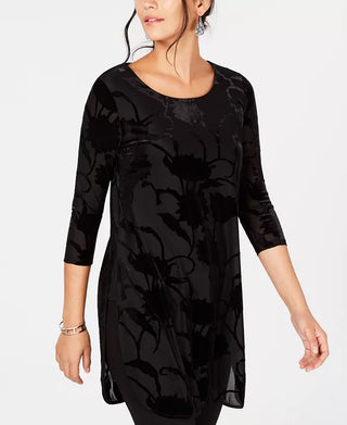 Alfani Women's Velvet Burnout Tunic Wine Size X-Small