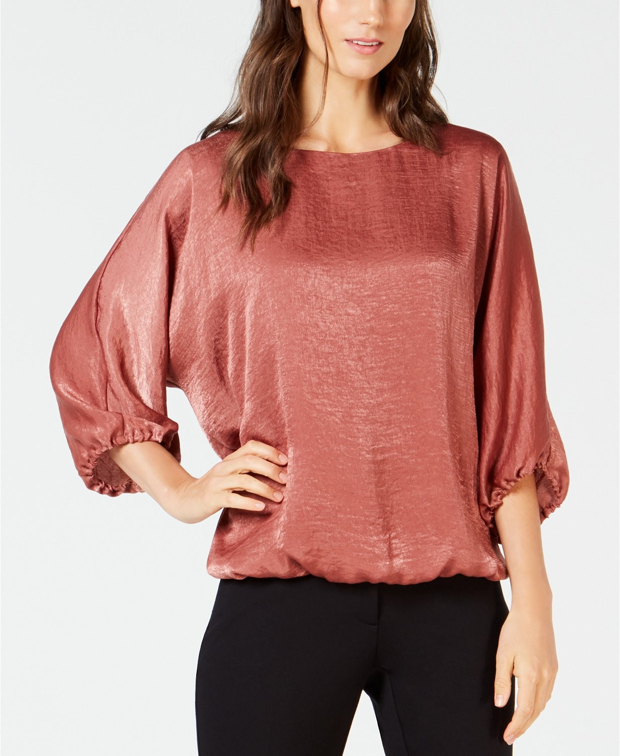 Alfani Women's Satin Dolman-Sleeve Bubble Top Med Pink Size Extra Large