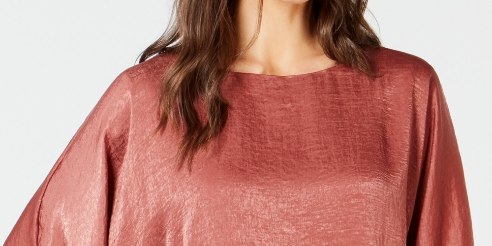 Alfani Women's Satin Dolman-Sleeve Bubble Top Med Pink Size Extra Large