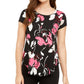 Alfani Women's Floral-Print T-Shirt Black Size Medium