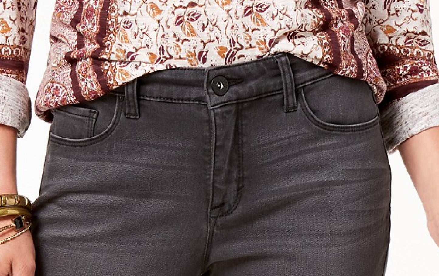 Style & Co Women's Curvy-Fit Skinny Jeans Black Smudge Size 16