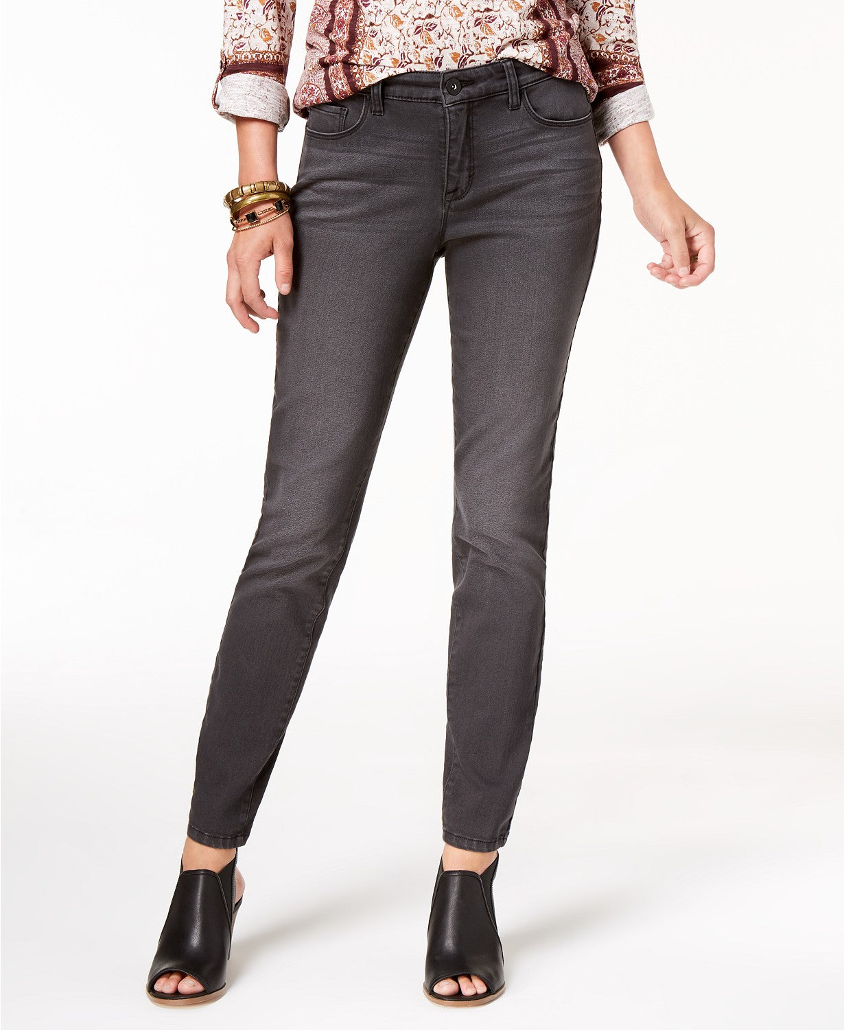 Style & Co Women's Curvy-Fit Skinny Jeans Black Smudge Size 18