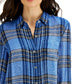 Style & Co Women's Sparkle Plaid Shirt Blue Size Small