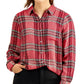Style & Co Women's Sparkle Plaid Shirt Red Size Extra Small