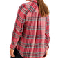 Style & Co Women's Sparkle Plaid Shirt Red Size Extra Small