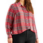 Style & Co Women's Sparkle Plaid Shirt Red Size Extra Small