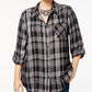 Style & Co Women's Plus Size Plaid Shirt  Black Size 0X