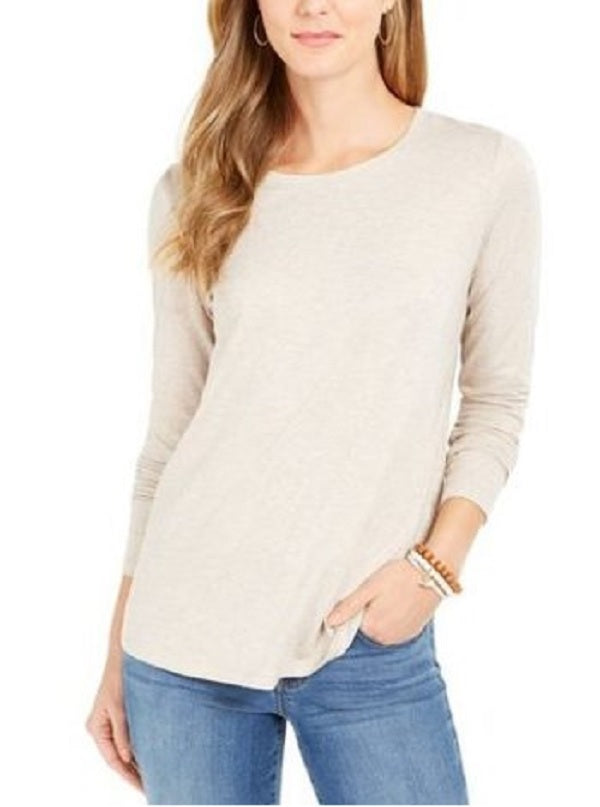 Style & Co Women's Long-Sleeve Crewneck Top Beige Size 2XL