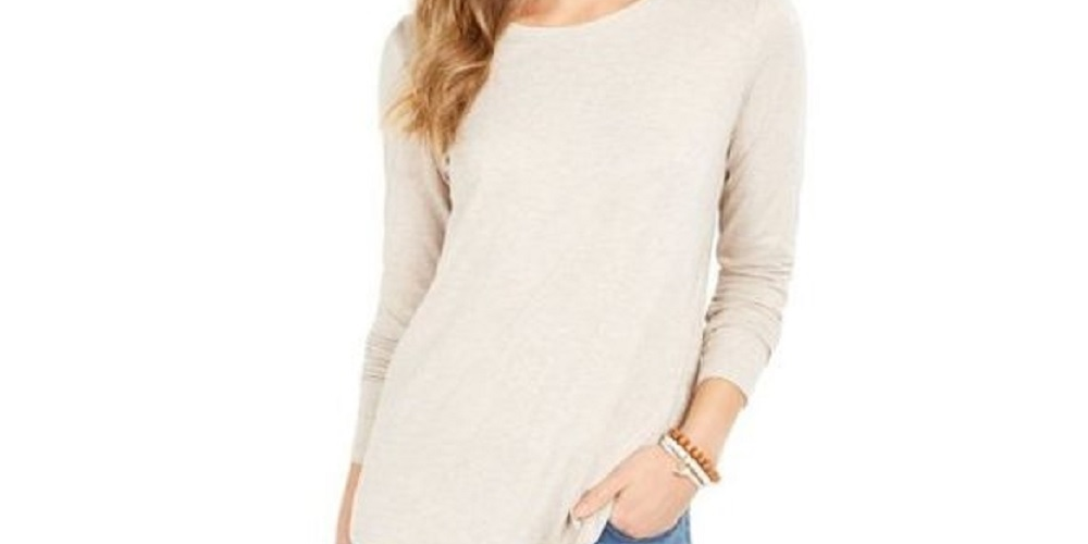 Style & Co Women's Long-Sleeve Crewneck Top Beige Size 2XL
