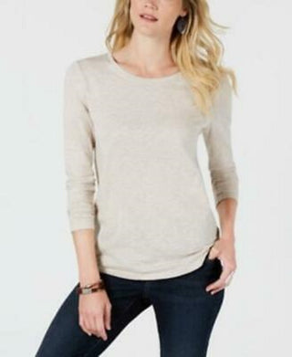 Style & Co Women's Long-Sleeve Crewneck Top Brown Size Large