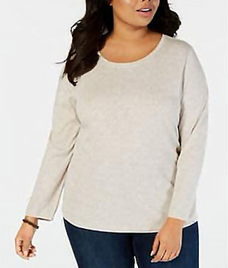 Style & Co Women's Long-Sleeve Crewneck Top Brown Size Medium