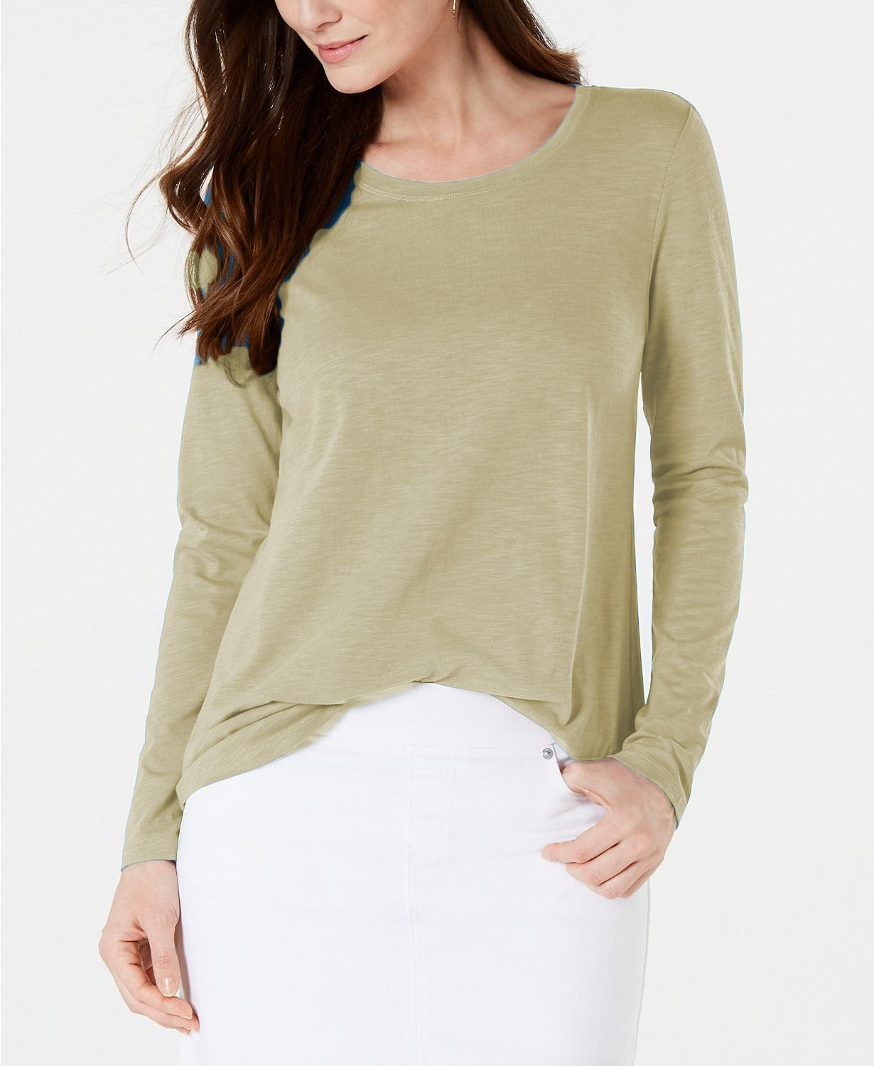 Style & Co Women's Long-Sleeve Crewneck Top Beige Size Extra Large
