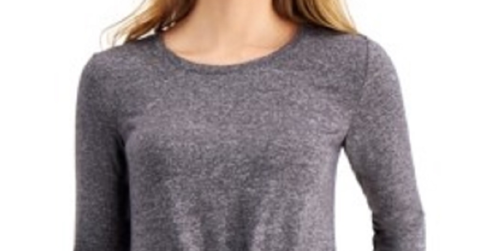 Style & Co Women's Long-Sleeve Crewneck Top Charcoal Size Large
