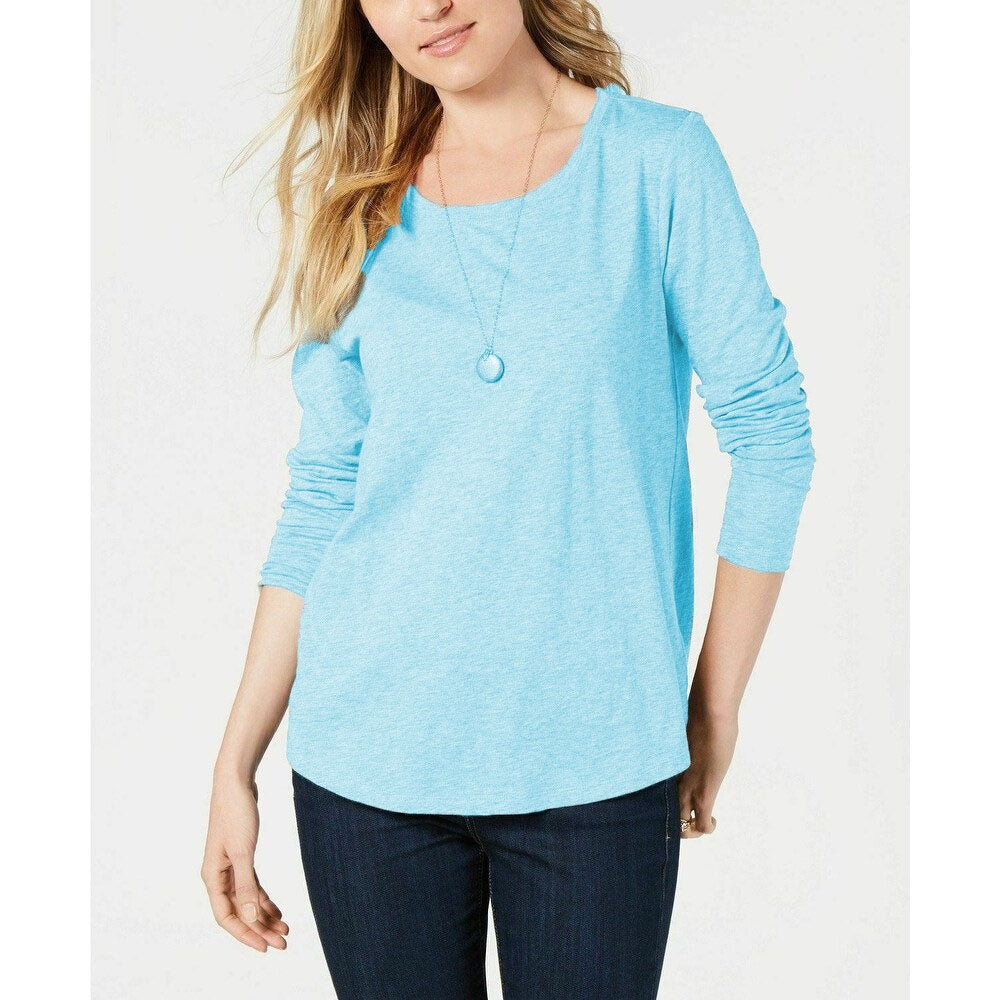 Style & Co Women's Long-Sleeve T-Shirt Light Blue Size Large