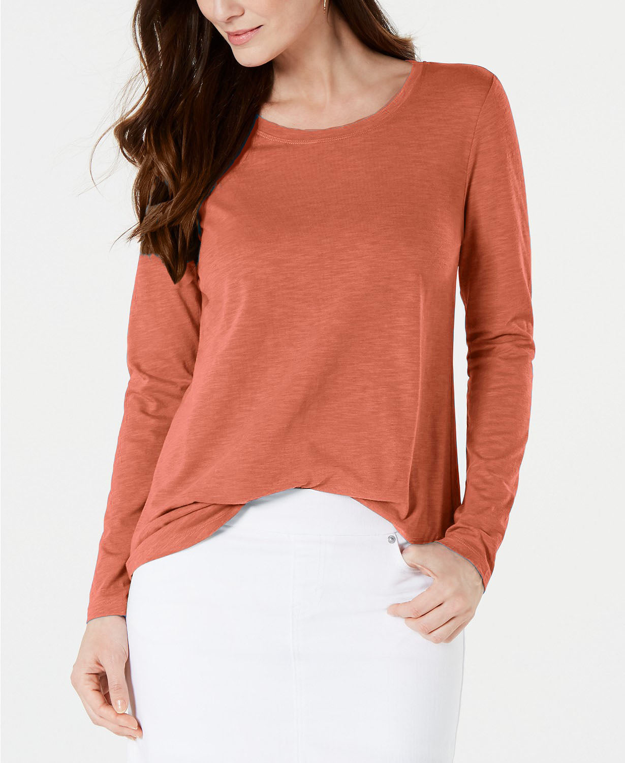Style & Co Women's Long-Sleeve Crewneck Top Med Orange Size Medium