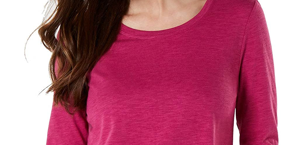 Style & Co Women's Long-Sleeve Crewneck Top Med Pink Size Medium