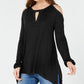 INC International Concepts Women's Studded Cold-Shoulder Handkerchief Top Black Size Small