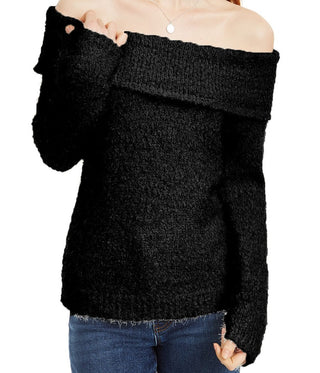 INC International Concepts Women's Chenille Cowl-Neck Sweater Black Size Large