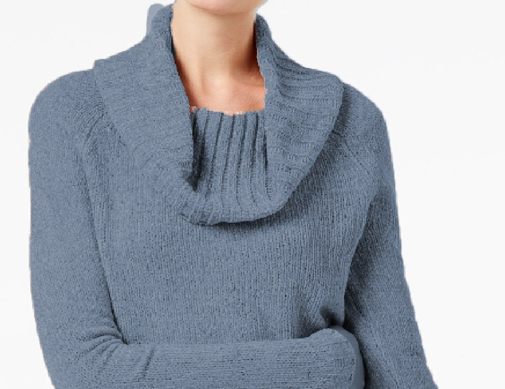 INC International Concepts Women's Cowl-Neck Chenille Sweater Blue Size Extra Small
