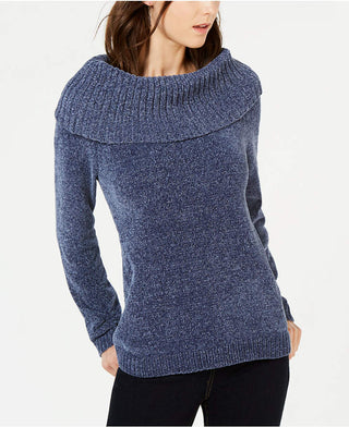 INC International Concepts Women's Chenille Cowl-Neck Sweater Navy Size Medium