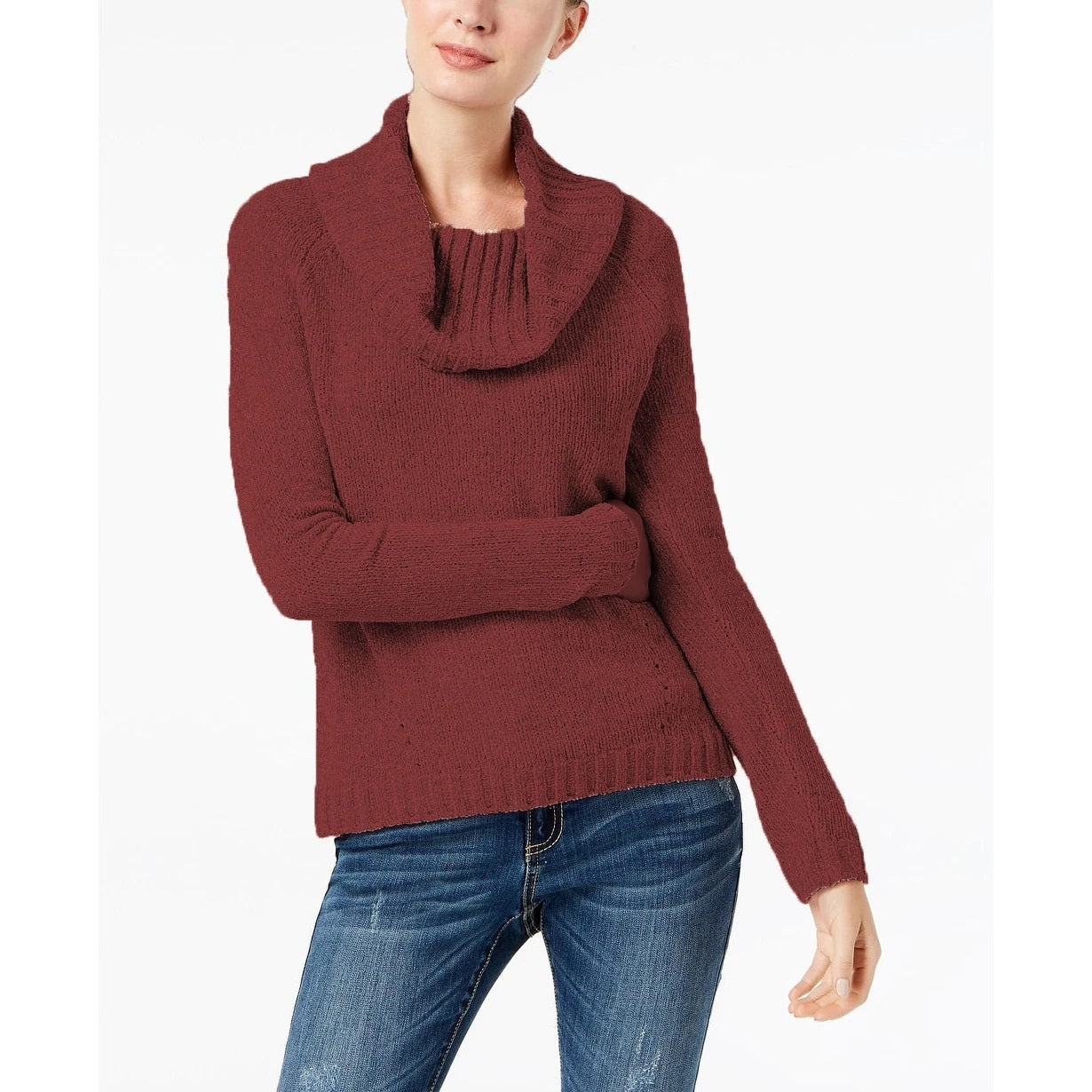 INC International Concepts Women's Chenille Cowl-Neck Sweater Red Size Extra Small