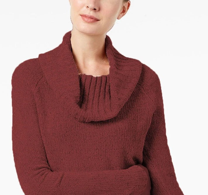 INC International Concepts Women's Chenille Cowl-Neck Sweater Red Size Extra Small