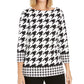 Charter Club Women's Petite Button-Shoulder Houndstooth Top Black Size Medium