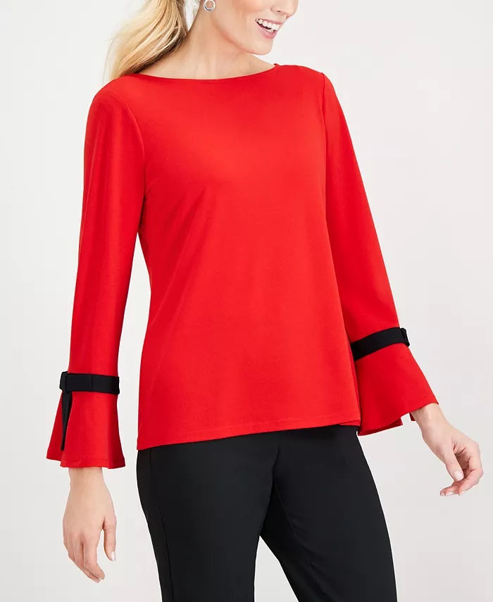 Charter Club Women's Tie-Sleeve Crepe Top Red Size Medium