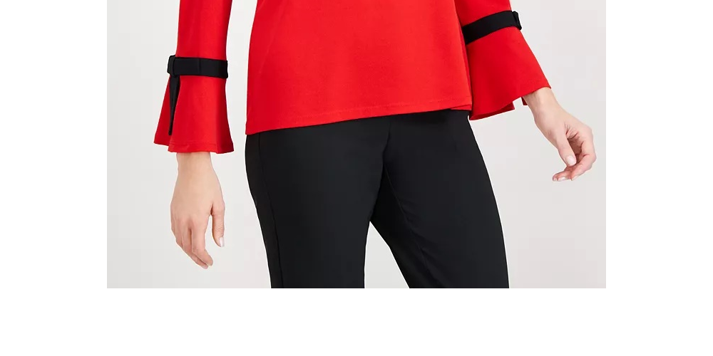 Charter Club Women's Tie-Sleeve Crepe Top Red Size Medium