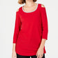 JM Collection Women's Embellished Cold-Shoulder Top Red Size Medium