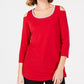 JM Collection Women's Embellished Cold Shoulder Top Red Size Petite Small