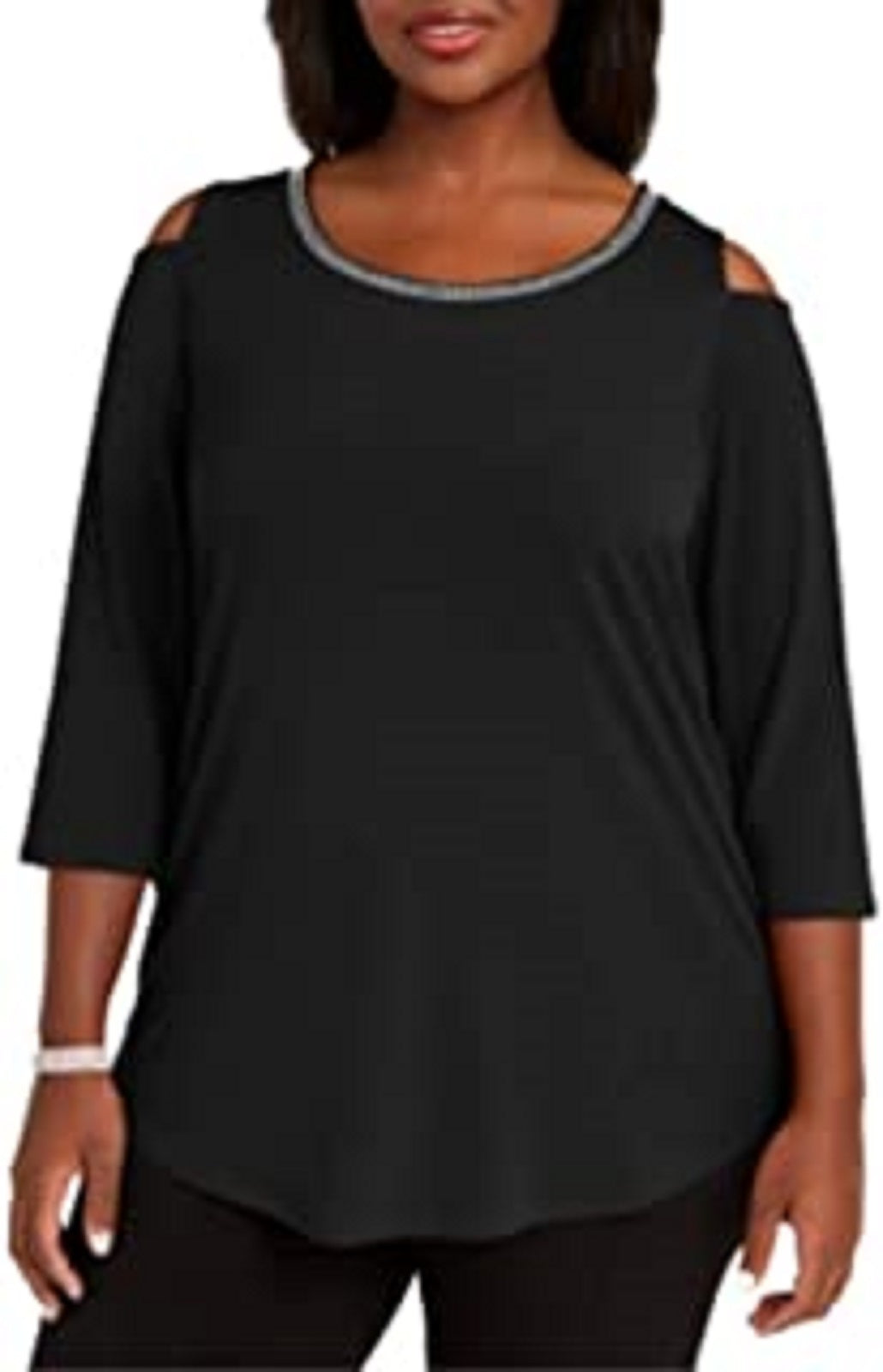 JM Collection Women's Collection Plus Size Diamonte-Trim Cold-Shoulder Tunic  Black Size Extra Large