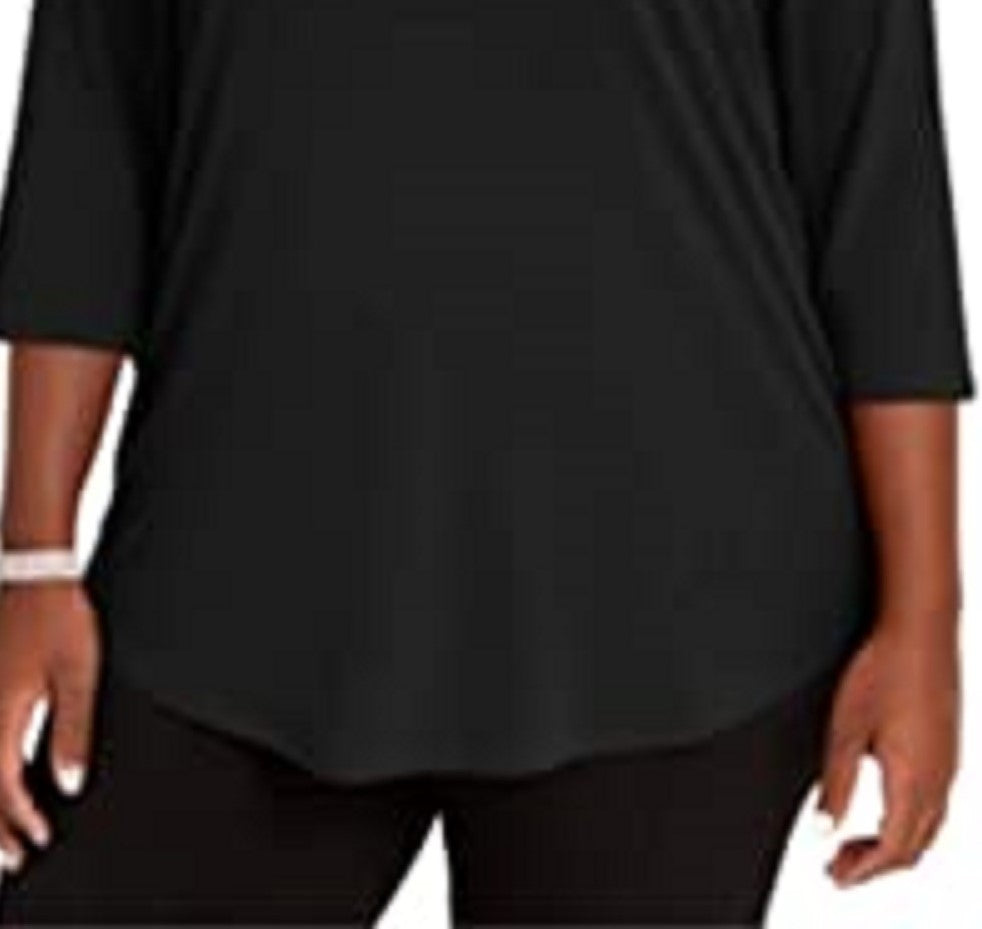JM Collection Women's Collection Plus Size Diamonte-Trim Cold-Shoulder Tunic  Black Size Extra Large