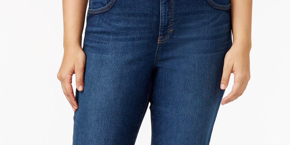 Style & Co Women's Plus Size Tummy Control Straight-Leg Jeans Dark Blue Size 24
