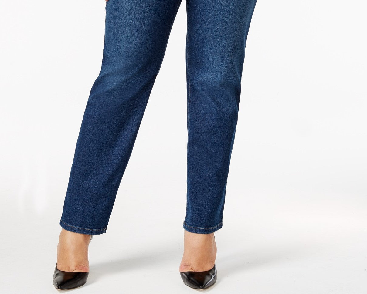 Style & Co Women's Plus Size Tummy Control Straight-Leg Jeans Dark Blue Size 24