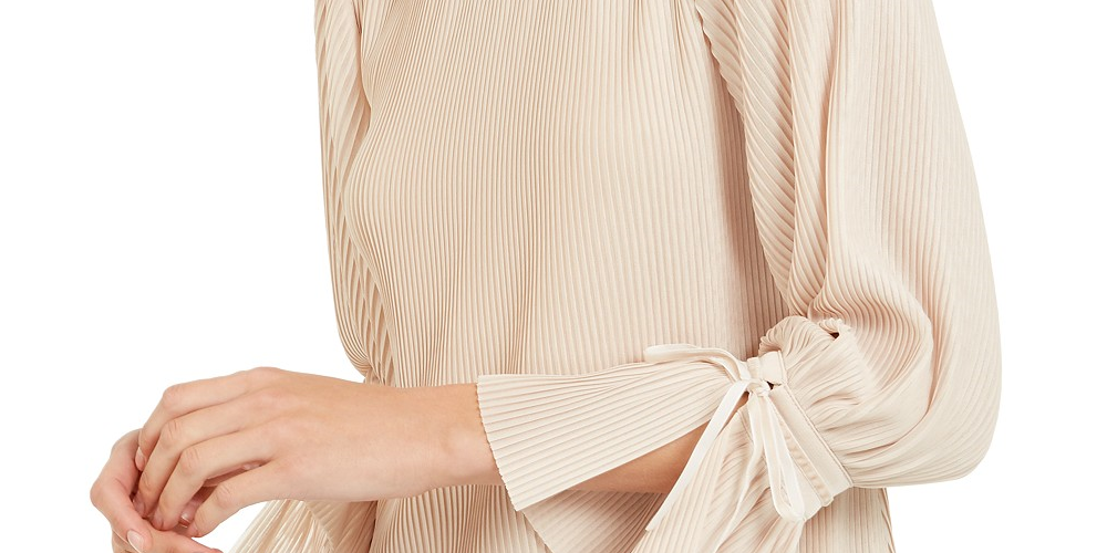 Alfani Women's Petite Textured-Stripes Embellished-Neck Top Beige Size Petite Small