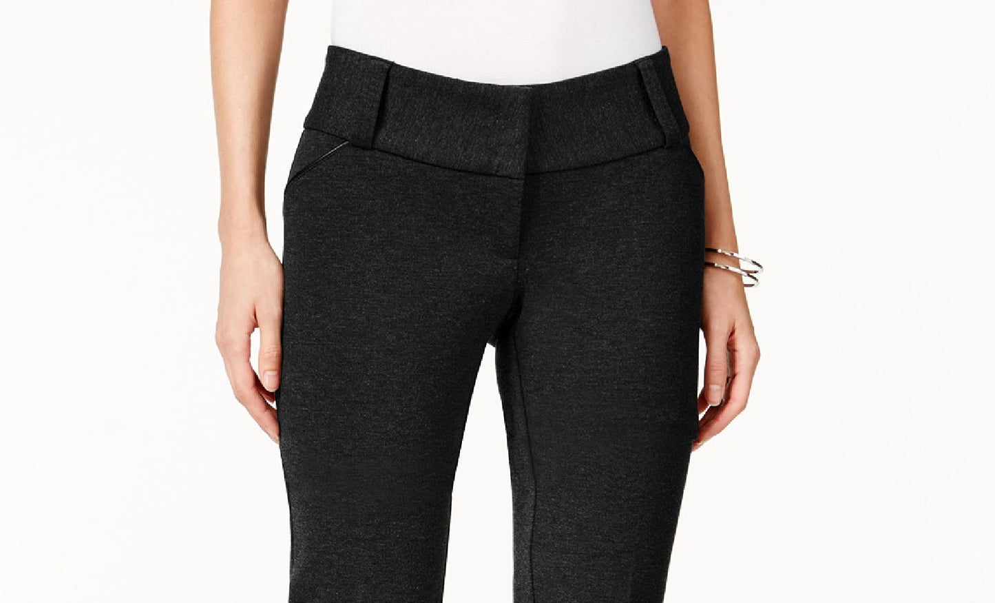 Alfani Women's Petite Faux-Leather-Trim Wide-Leg Trousers Black Size 14PS