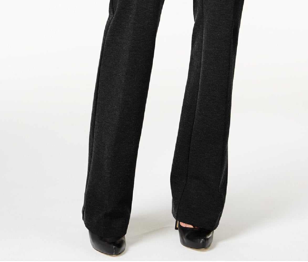 Alfani Women's Petite Faux-Leather-Trim Wide-Leg Trousers Black Size 14PS